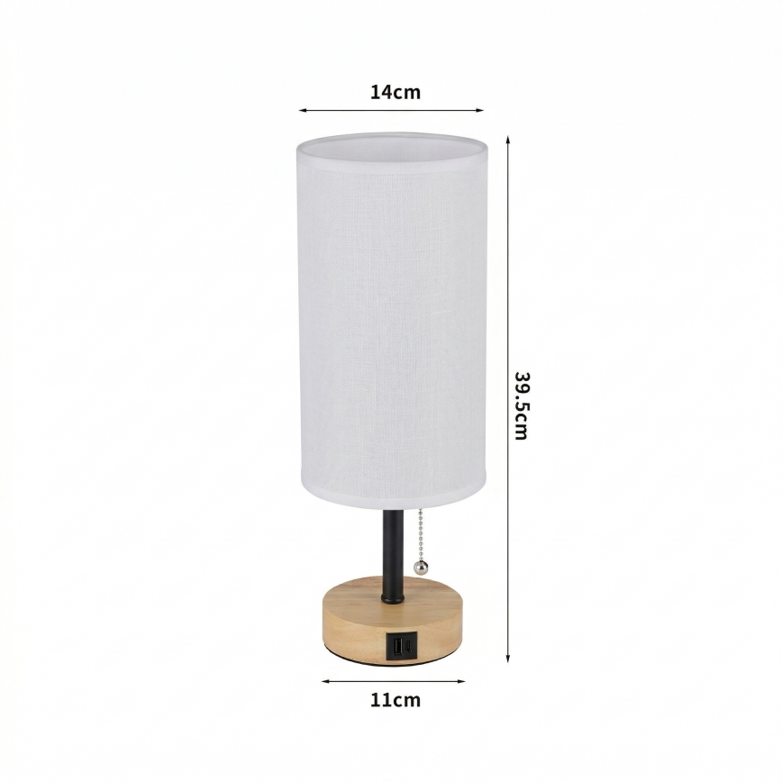 Brilagi - Stolová lampa s USB portom TABLON 1xE27/25W/230V dub/čierna/biela
