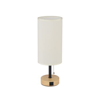 Brilagi - Stolová lampa s USB portom TABLON 1xE27/25W/230V dub/čierna/krémová