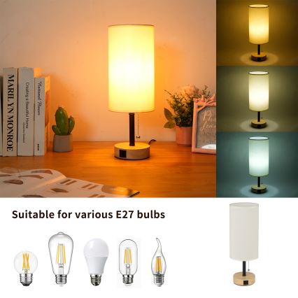 Brilagi - Stolová lampa s USB portom TABLON 1xE27/25W/230V dub/čierna/krémová