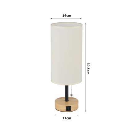 Brilagi - Stolová lampa s USB portom TABLON 1xE27/25W/230V dub/čierna/krémová