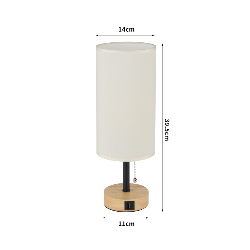 Brilagi - Stolová lampa s USB portom TABLON 1xE27/25W/230V dub/čierna/krémová