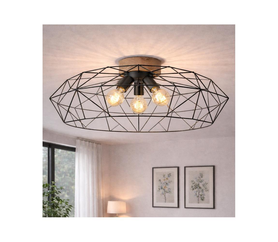 Brilagi - Stropné svietidlo WOODY BASKET 3xE27/60W/230V, priemer 80 cm, dub 8590828104971