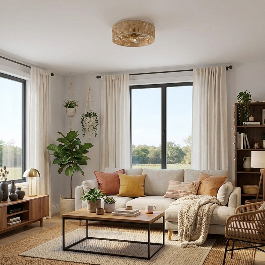 Brilagi - Stropný ventilátor 4xE27/40W/230V pr. 50 cm bambus + diaľkové ovládanie