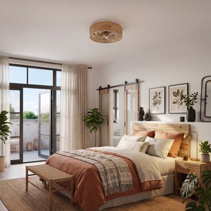 Brilagi - Stropný ventilátor 4xE27/40W/230V pr. 50 cm bambus + diaľkové ovládanie