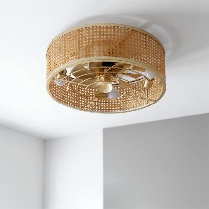 Brilagi - Stropný ventilátor 4xE27/40W/230V pr. 50 cm bambus + diaľkové ovládanie