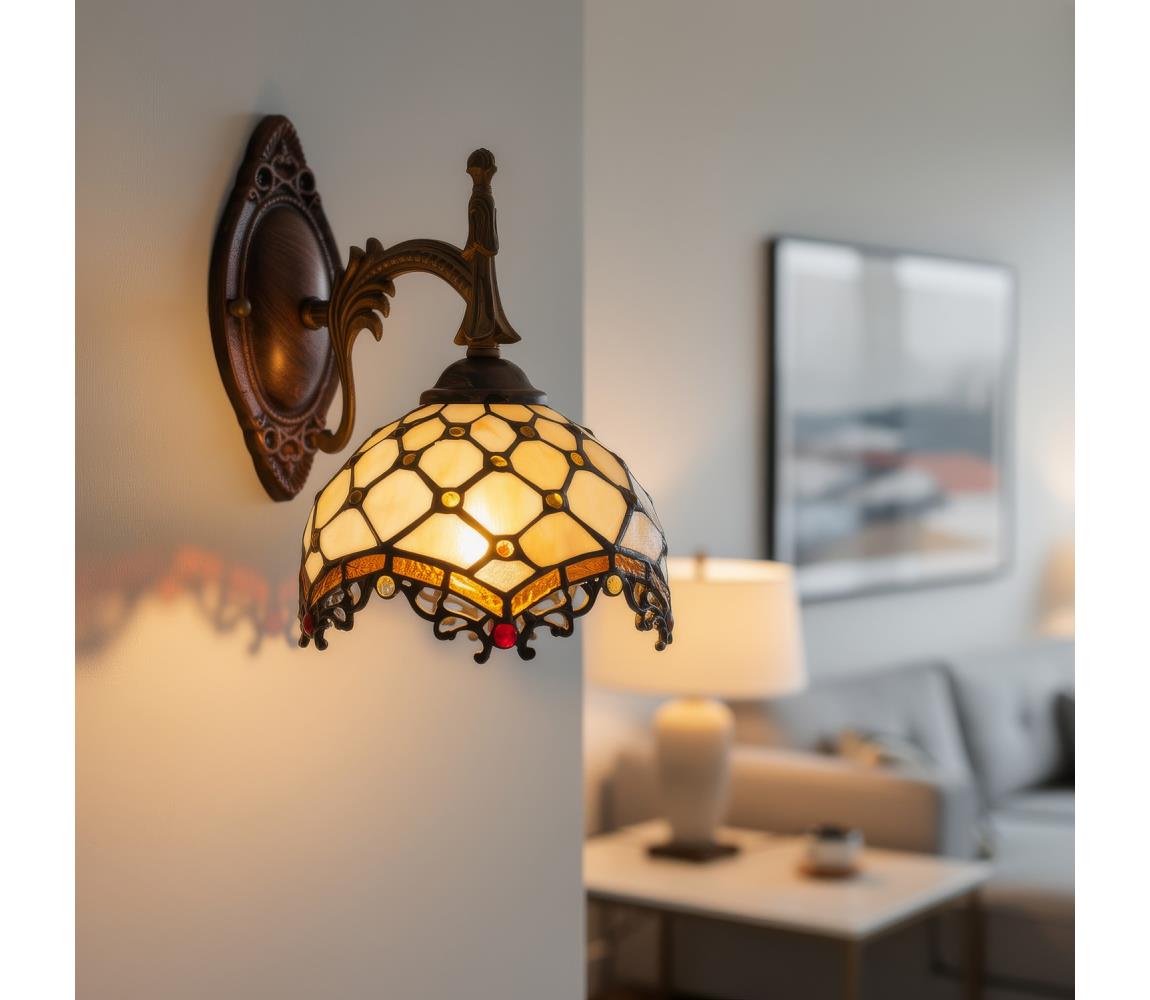 Brilagi - Tiffany vitrážová nástenná lampa Slonovinová 1xE14/40W/230V BRW-12016A