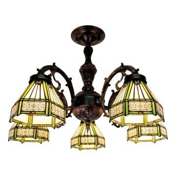 BRILAGI - Tiffany vitražový prisadený luster EMERALD 5xE27/60W/230V pr. 60 cm
