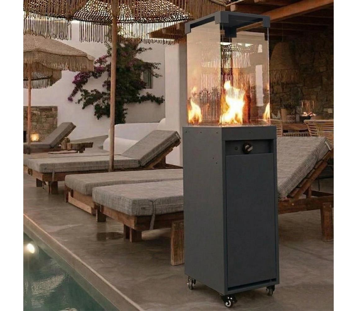 Brilagi - Vonkajší plynový krb FLARO GAS 142x36 cm 8kW 1xAAA antracit +ochranný kryt GO FLARO RAL 7016 + BG