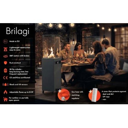 Brilagi - Vonkajší plynový krb FLARO GAS 142x36 cm 8kW 1xAAA antracit + ochranný kryt