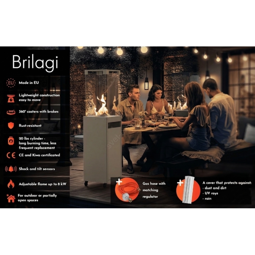 Brilagi - Vonkajší plynový krb FLARO GAS 142x36 cm 8kW 1xAAA béžový + ochranný kryt
