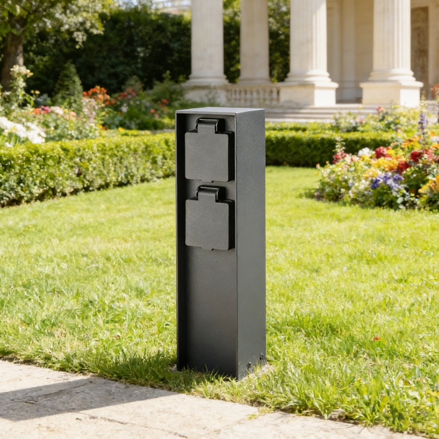 BRILAGI - Vonkajší stĺpik so zásuvkami PILLAR 2Z SCHUKO 230V IP44 čierny