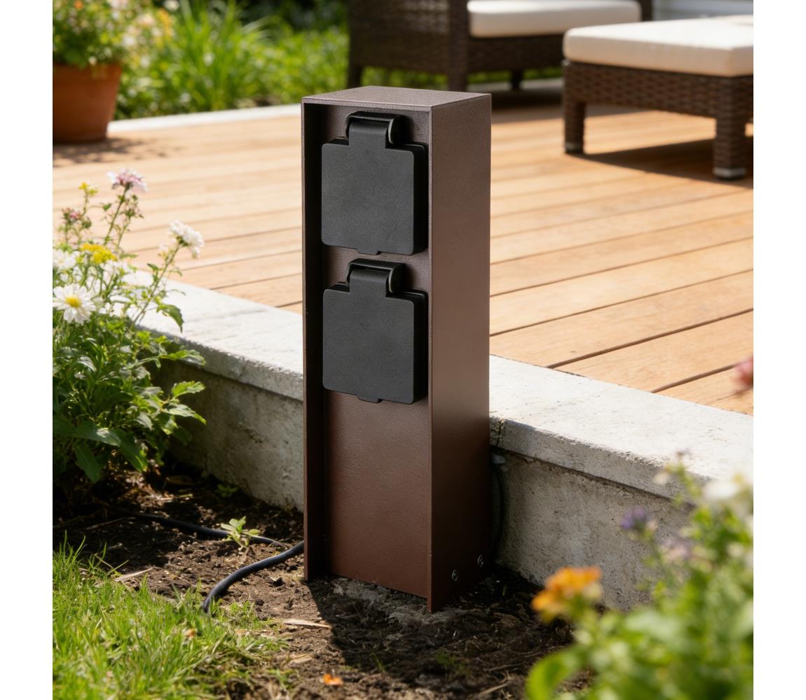 Brilagi - Vonkajší zásuvkový stĺp PILLAR 2Z SCHUKO 230V IP44 hnedá BRI814