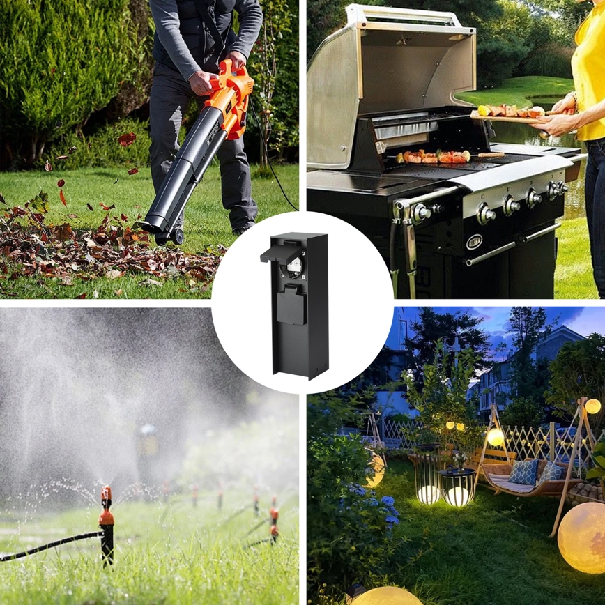 Brilagi - Vonkajší zásuvkový stĺpik PILLAR 2Z SCHUKO 230V IP44 čierna