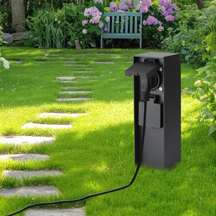Brilagi - Vonkajší zásuvkový stĺpik PILLAR 2Z SCHUKO 230V IP44 čierna