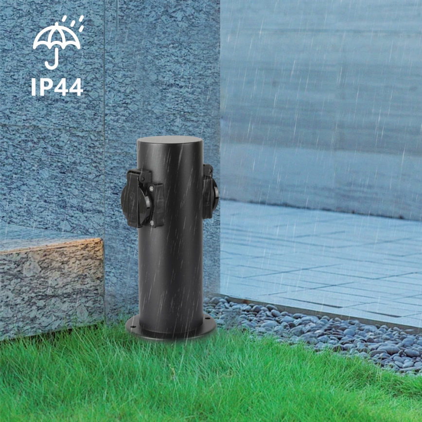 Brilagi - Vonkajší zásuvkový stĺpik PILLAR 2Z SCHUKO 230V IP44 čierna