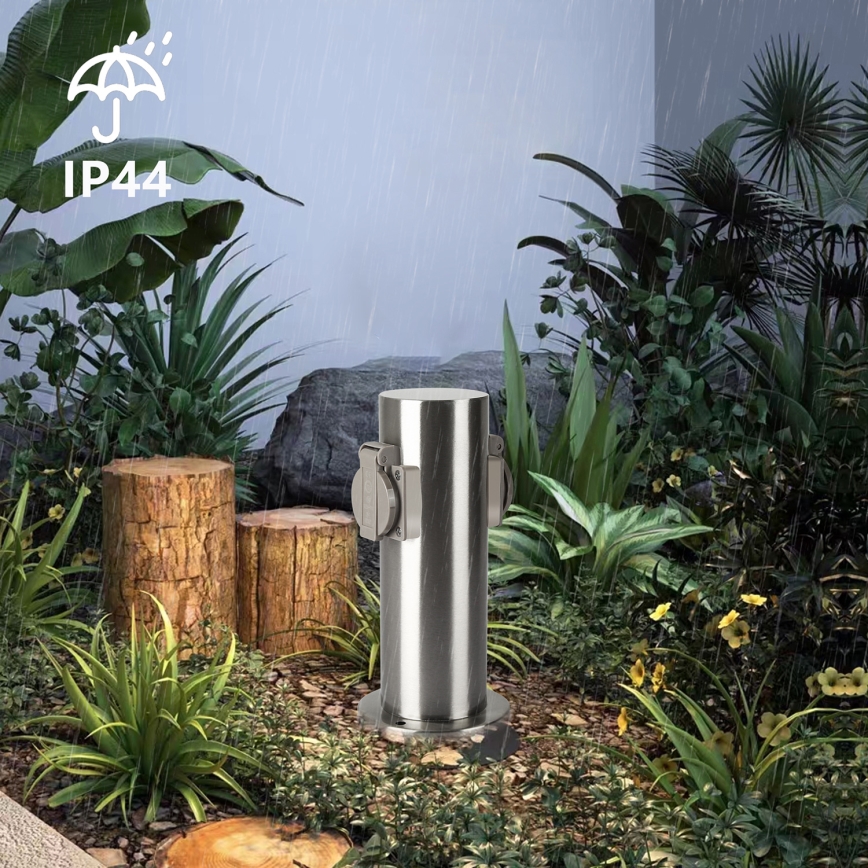 Brilagi - Vonkajší zásuvkový stĺpik PILLAR 2Z SCHUKO 230V IP44 matný chróm