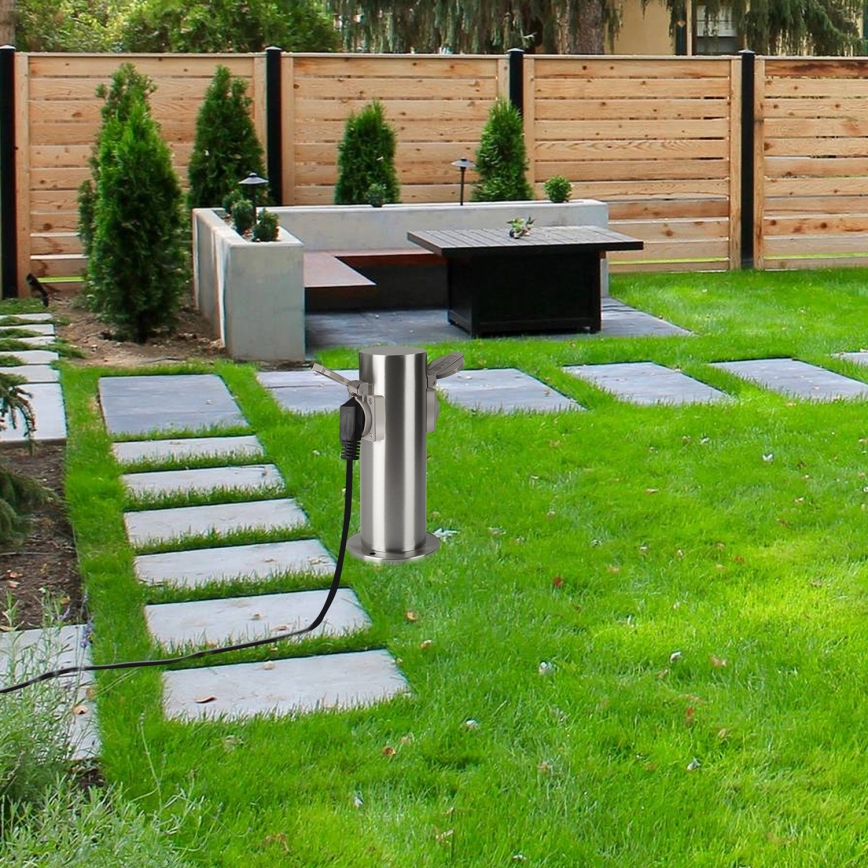 Brilagi - Vonkajší zásuvkový stĺpik PILLAR 2Z SCHUKO 230V IP44 matný chróm