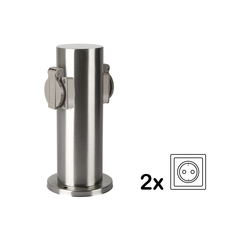 Brilagi - Vonkajší zásuvkový stĺpik PILLAR 2Z SCHUKO 230V IP44 matný chróm