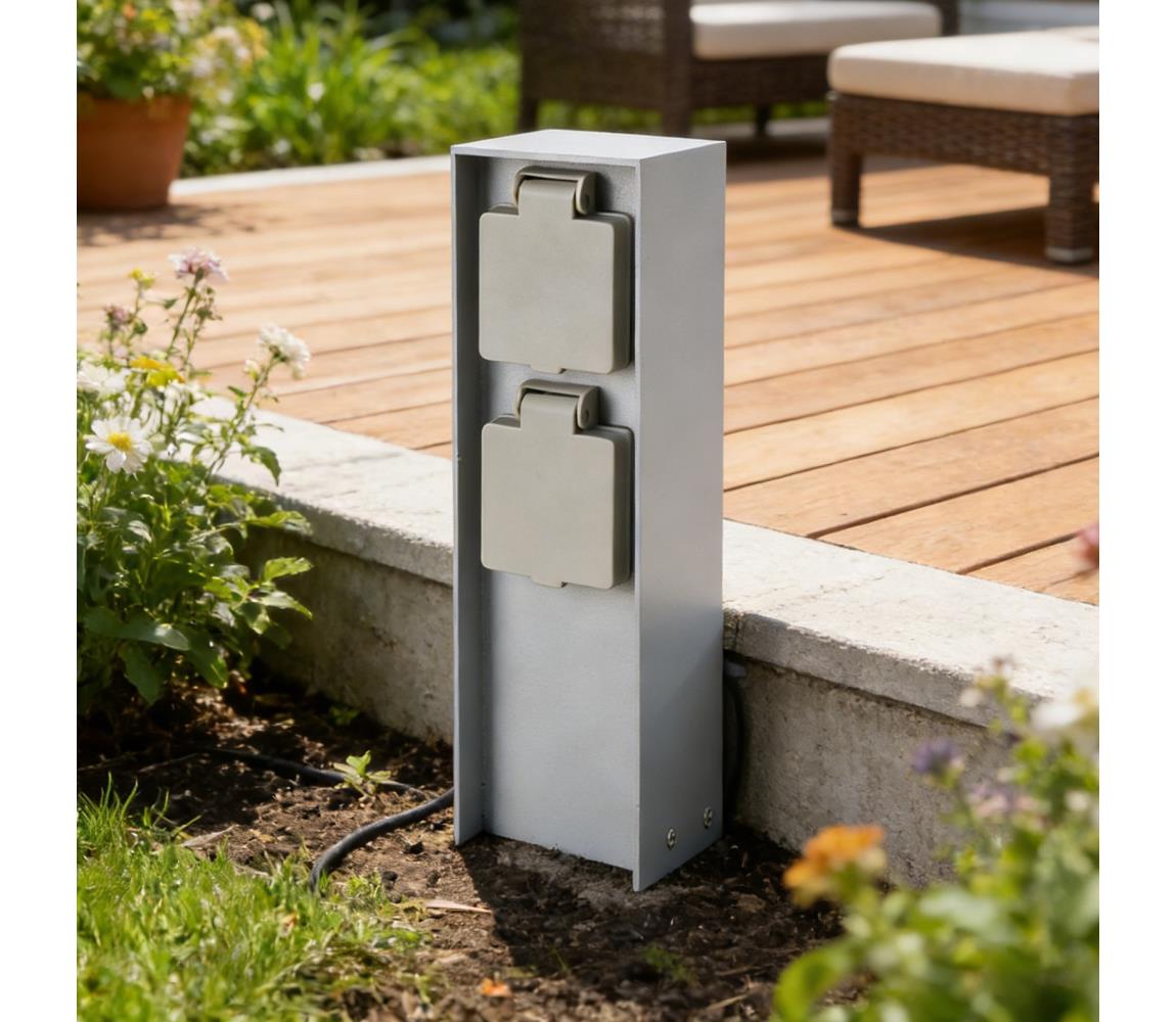 Brilagi - Vonkajší zásuvkový stĺpik PILLAR 2Z SCHUKO 230V IP44 strieborný BRI185