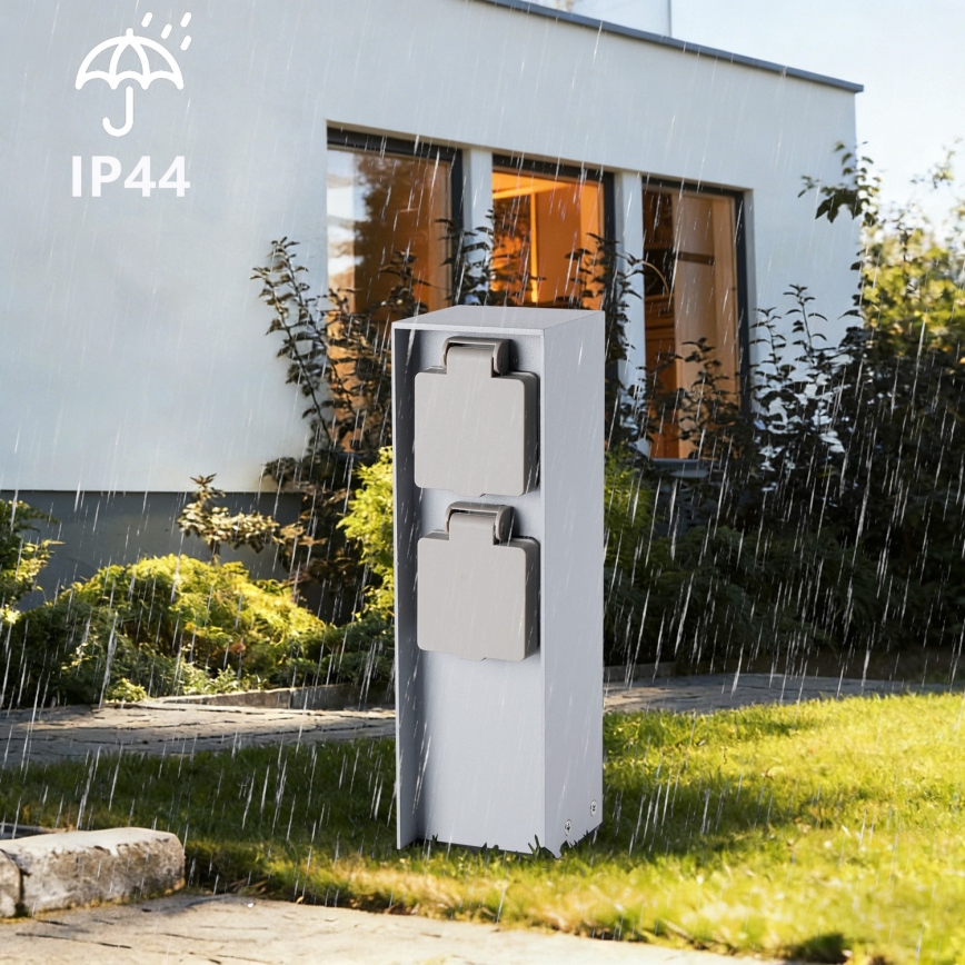 Brilagi - Vonkajší zásuvkový stĺpik PILLAR 2Z SCHUKO 230V IP44 strieborný