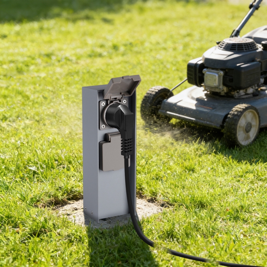 Brilagi - Vonkajší zásuvkový stĺpik PILLAR 2Z SCHUKO 230V IP44 strieborný