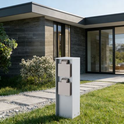 Brilagi - Vonkajší zásuvkový stĺpik PILLAR 2Z SCHUKO 230V IP44 strieborný