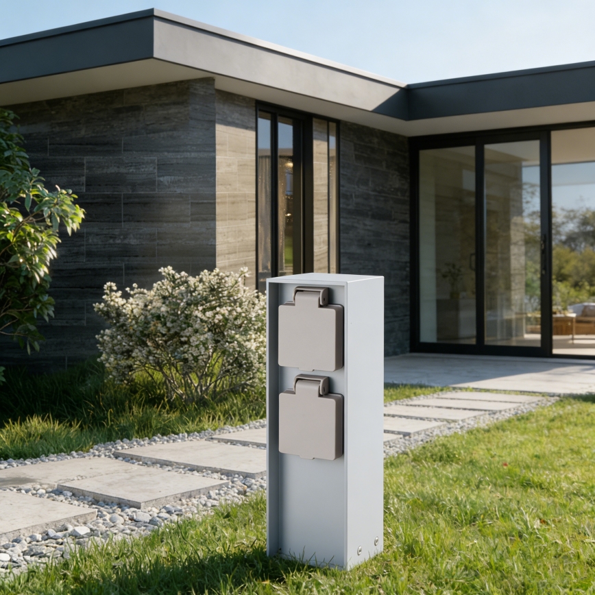 Brilagi - Vonkajší zásuvkový stĺpik PILLAR 2Z SCHUKO 230V IP44 strieborný