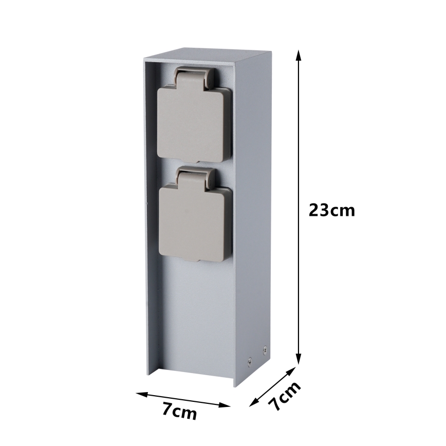 Brilagi - Vonkajší zásuvkový stĺpik PILLAR 2Z SCHUKO 230V IP44 strieborný