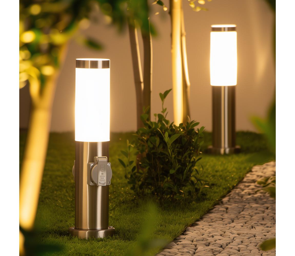 Brilagi - Vonkajšia lampa s 2 zásuvkami SCHUKO NOVA 1xE27/15W/230V 40 cm IP44 chróm FG-KH142PSH-40-2SO-SIL