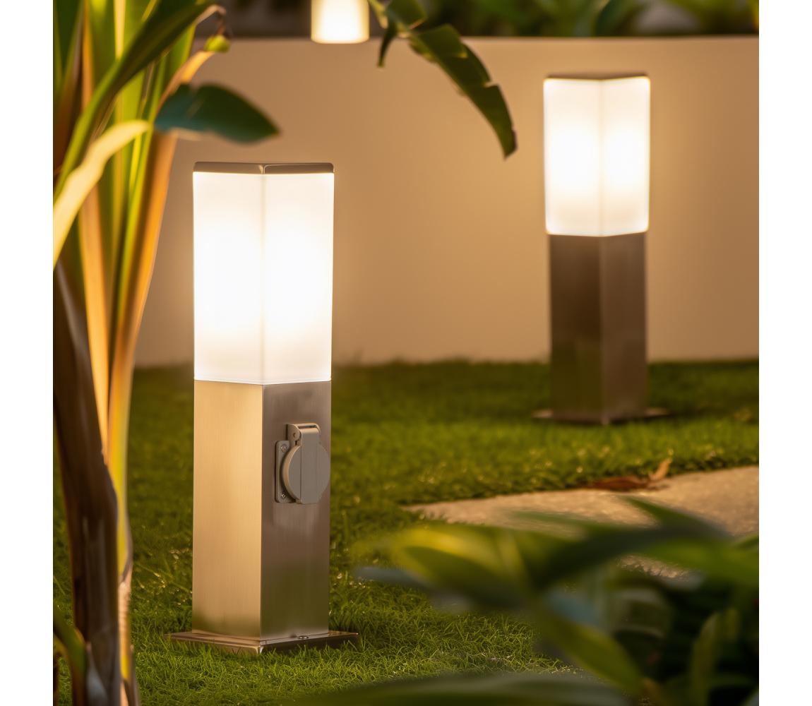 Brilagi - Vonkajšia lampa s 2 zásuvkami SCHUKO NOVA 1xE27/15W/230V 40 cm IP44 chróm FG-KH446PSH-40-2SO-SIL