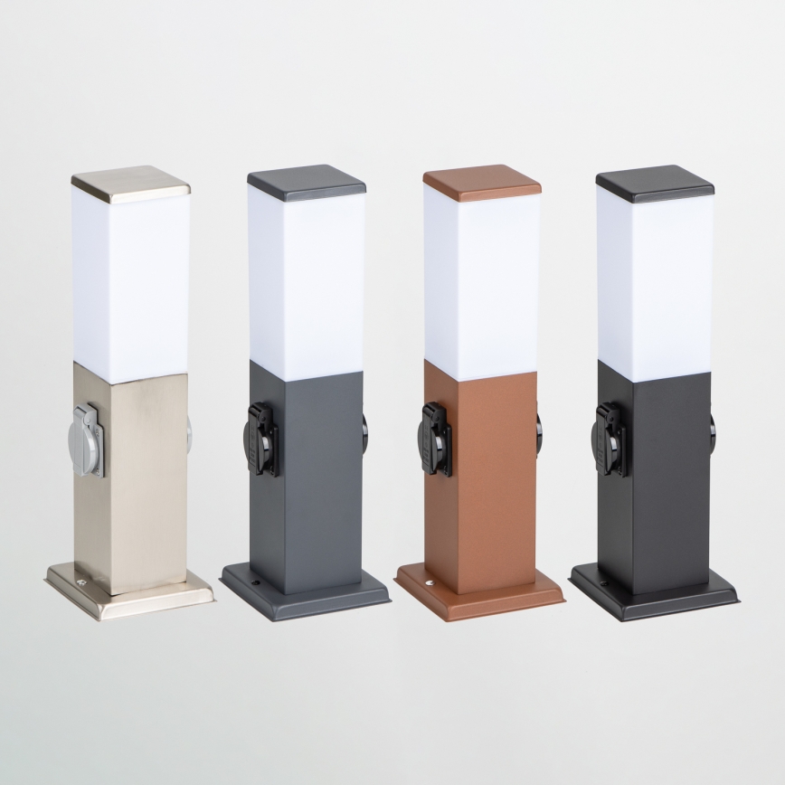 Brilagi - Vonkajšie svietidlo s 2 zásuvkami SCHUKO NOVA 1xE27/15W/230V 40 cm IP44 matný chróm