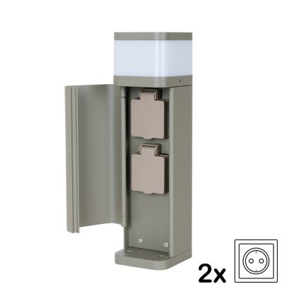 BRILAGI - Vonkajšia lampa s 2 zásuvkami SCHUKO PILLAR 1xG9/11W/230V IP44 sivá