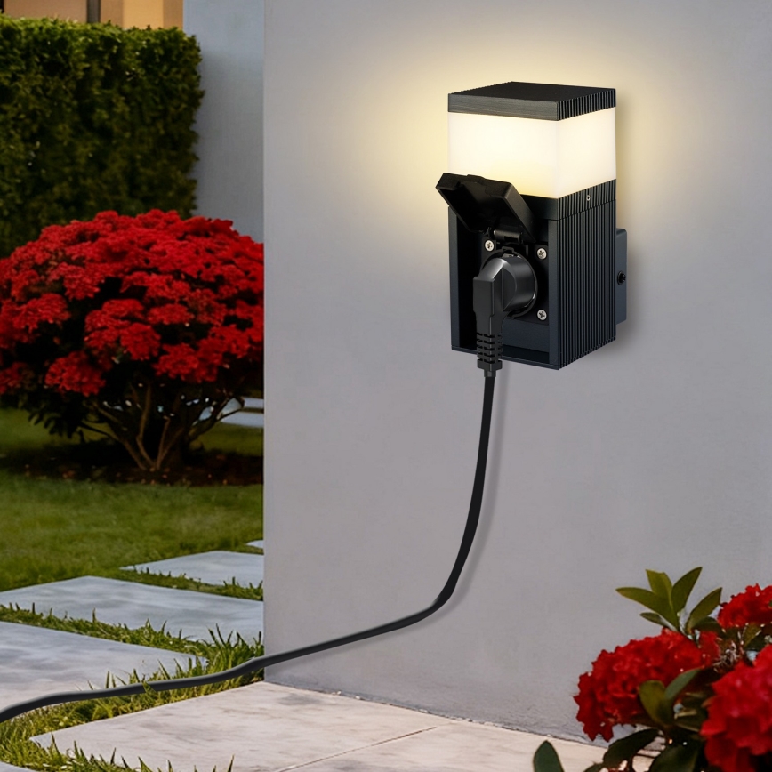 Brilagi - Vonkajšie nástenné svietidlo so zásuvkou SCHUKO PILLAR 1xG9/11W/230V IP44 antracit
