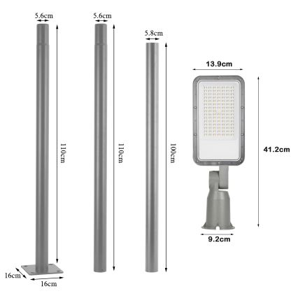 Brilagi - LED vonkajšie pouličné svietidlo so stĺpom a kĺbom 3 m URBANLIGHT LED/50W/230V sivá IP65