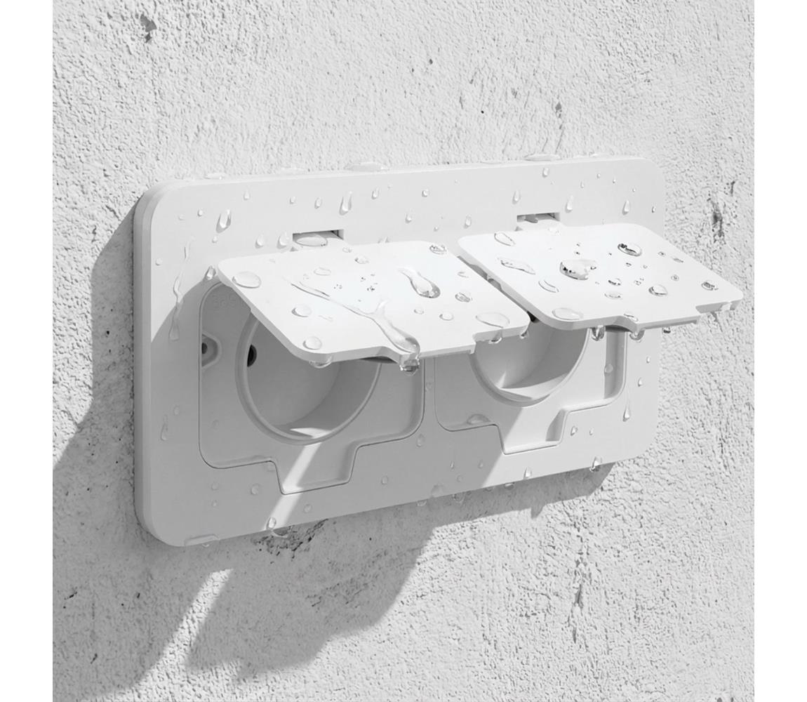 Brilagi - Vonkajšia vstavaná podlahová dvojitá zásuvka IP55 biela obdĺžniková 5B323W-OEM