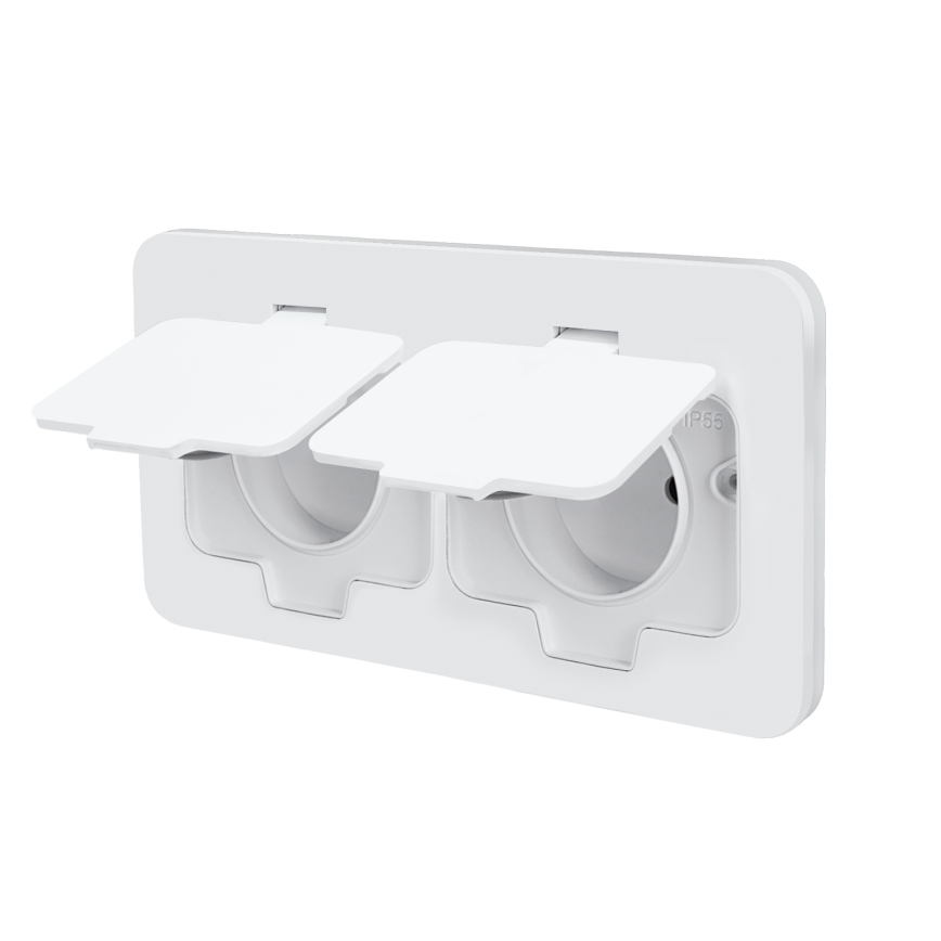 Brilagi - Vonkajšia vstavaná podlahová dvojitá zásuvka IP55 biela obdĺžniková
