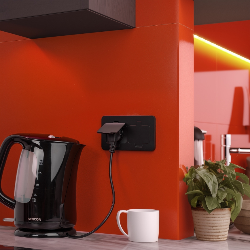 Brilagi - Vonkajšia zapustená obdĺžniková podlahová dvojzásuvka IP55 čierna