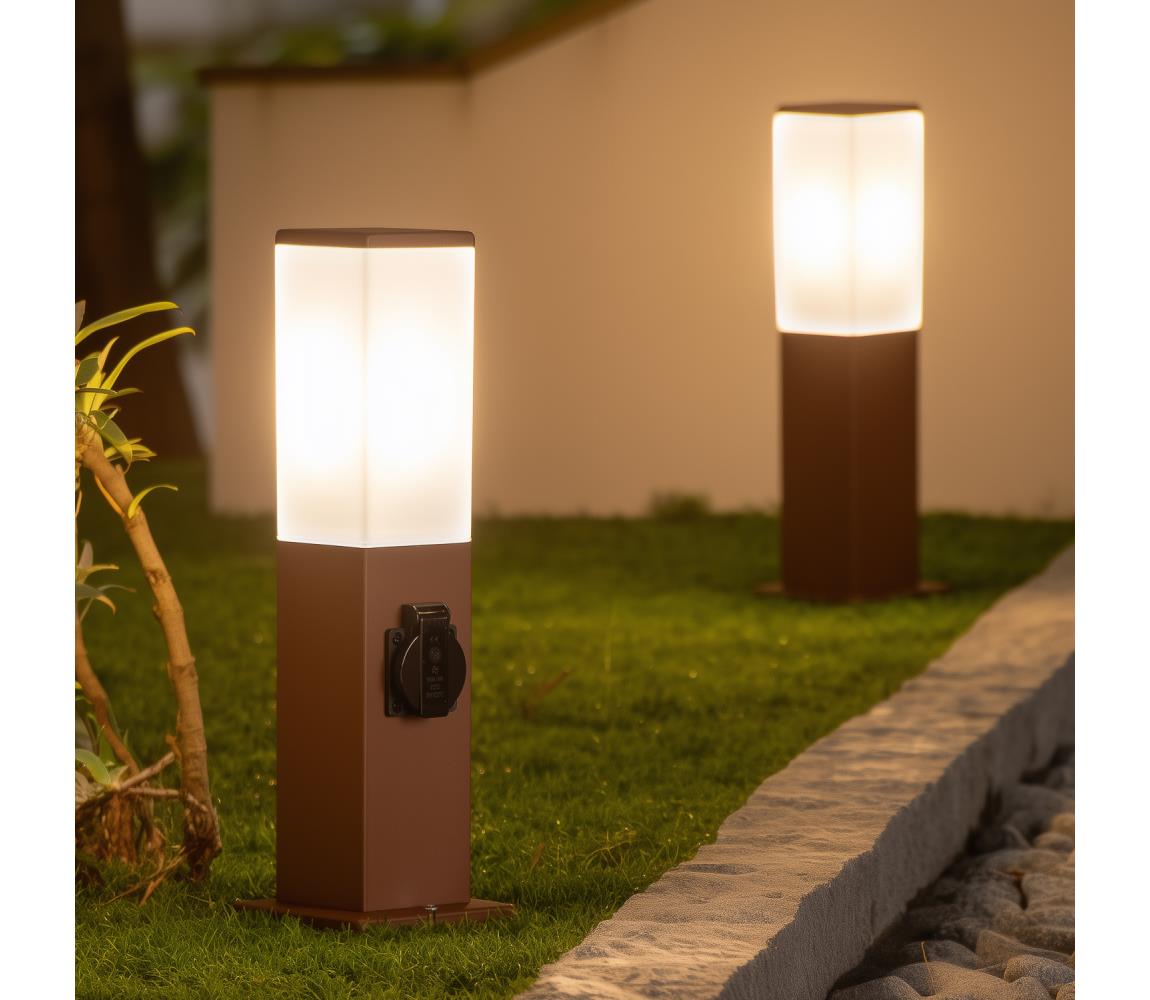 Brilagi - Vonkajšie svietidlo s 2 zásuvkami SCHUKO NOVA 1xE27/15W/230V 40 cm IP44 hnedé FG-KH446PSH-40-2SO-RUST