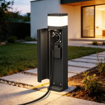 BRILAGI - Vonkajšie svietidlo s 2 zásuvkami SCHUKO PILLAR 1xG9/11W/230V IP44 čierne