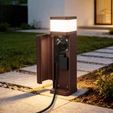 BRILAGI - Vonkajšie svietidlo s 2 zásuvkami SCHUKO PILLAR 1xG9/11W/230V IP44 hnedé