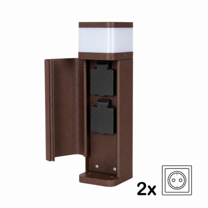BRILAGI - Vonkajšie svietidlo s 2 zásuvkami SCHUKO PILLAR 1xG9/11W/230V IP44 hnedé