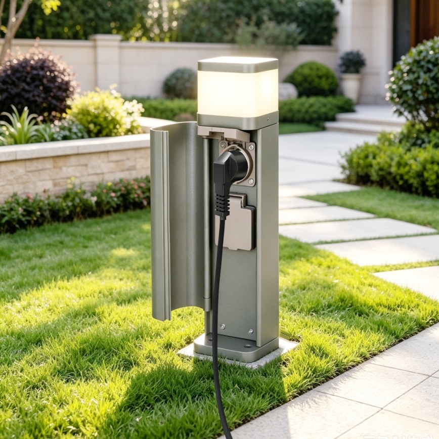 BRILAGI - Vonkajšie svietidlo s 2 zásuvkami SCHUKO PILLAR 1xG9/11W/230V IP44 sivá