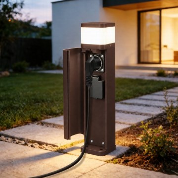 BRILAGI - Vonkajšie svietidlo so 2 zásuvkami SCHUKO PILLAR 1xG9/11W/230V IP44 hnedá