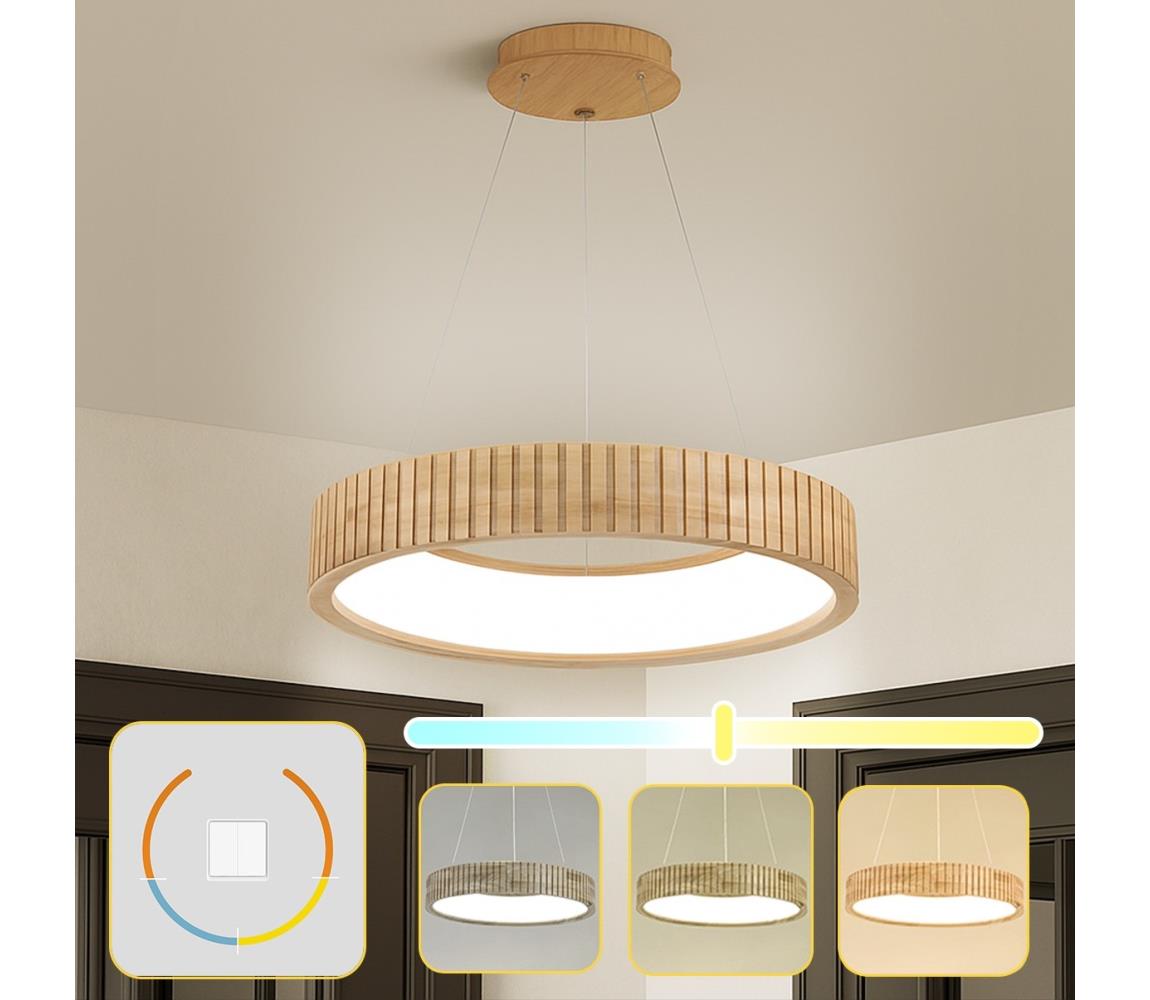 Brilagi - Závesné LED svietidlo na lane FALCON WOOD MODERN LED/30W/230V pr. 45 cm drevo BRI527