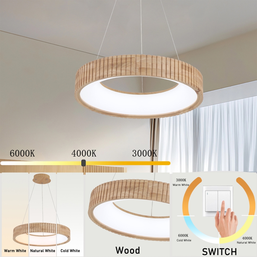 Brilagi - LED závesný luster na lanku FALCON WOOD MODERN LED/30W/230V 3000/4000/6000K priemer 45 cm drevo