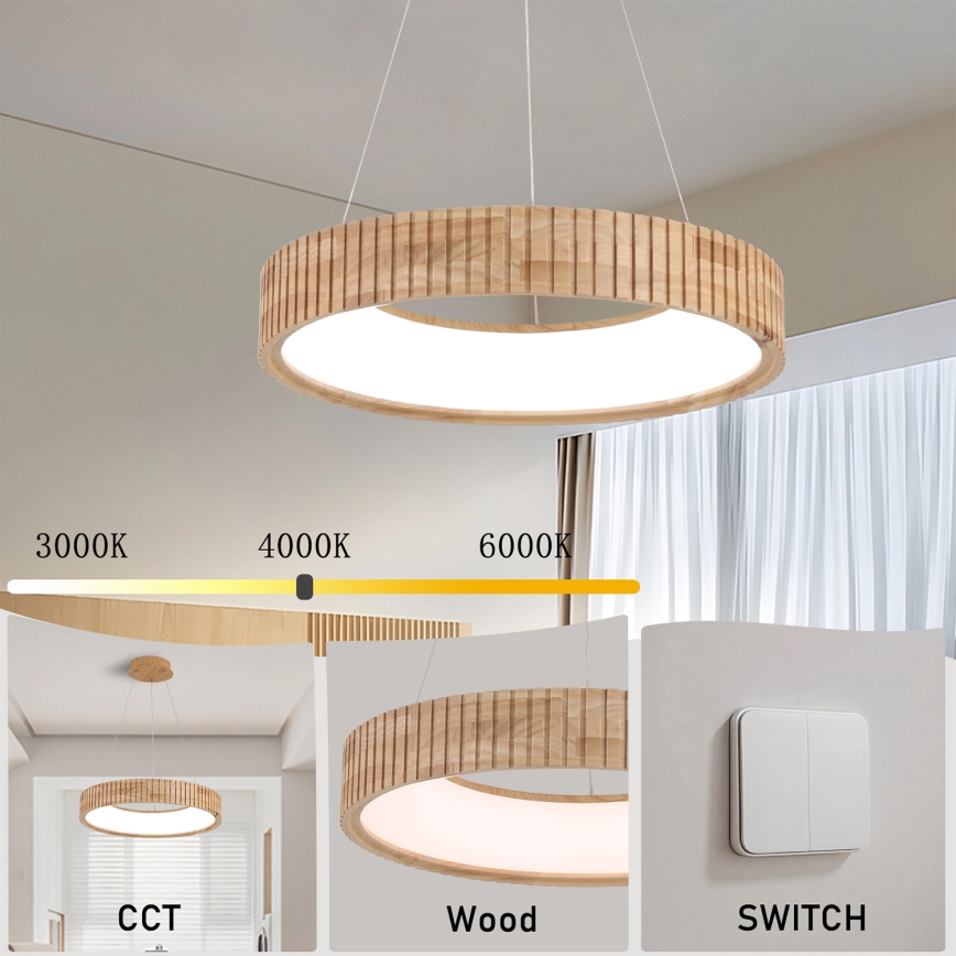 Brilagi - LED závesný luster na lanku FALCON WOOD MODERN LED/30W/230V 3000/4000/6000K priemer 45 cm drevo