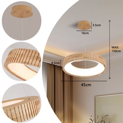 Brilagi - LED závesný luster na lanku FALCON WOOD MODERN LED/30W/230V 3000/4000/6000K priemer 45 cm drevo