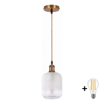 BRILAGI - Závesné LED svietidlo na lanku RETRO GLASS 1xE27/60W/230V priemer 14 cm zlatá/biela