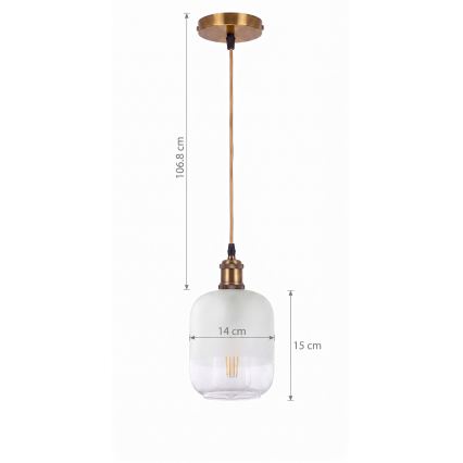 BRILAGI - Závesné LED svietidlo na lanku RETRO GLASS 1xE27/60W/230V priemer 14 cm zlatá/biela