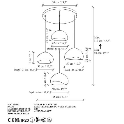 Brilagi - Závesné svietidlo LOVAL na lanku 4xE27/40W/230V pr. 95 cm biela